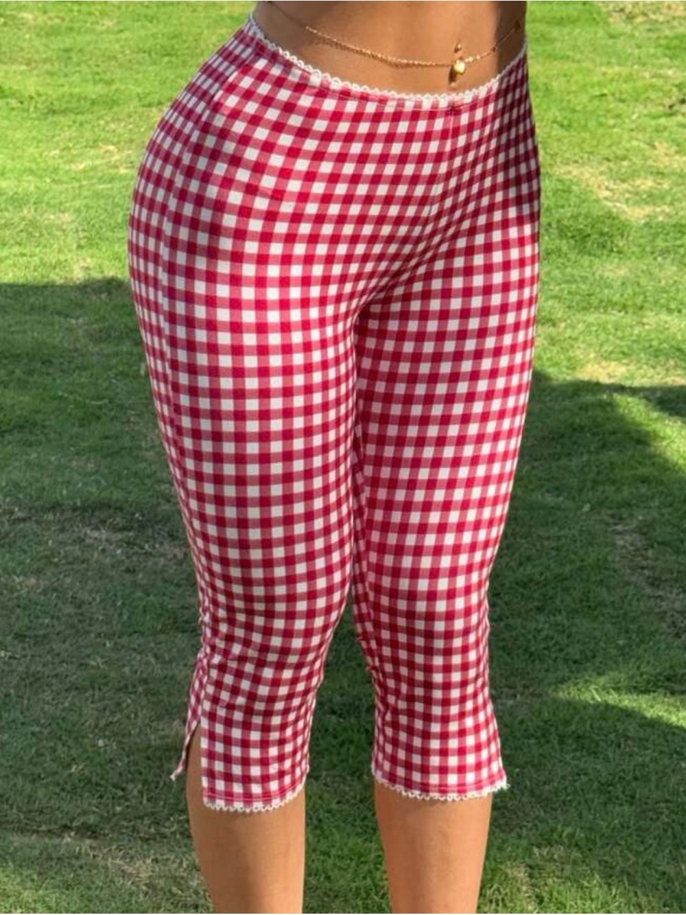 Red & White Gingham Crop Leggings